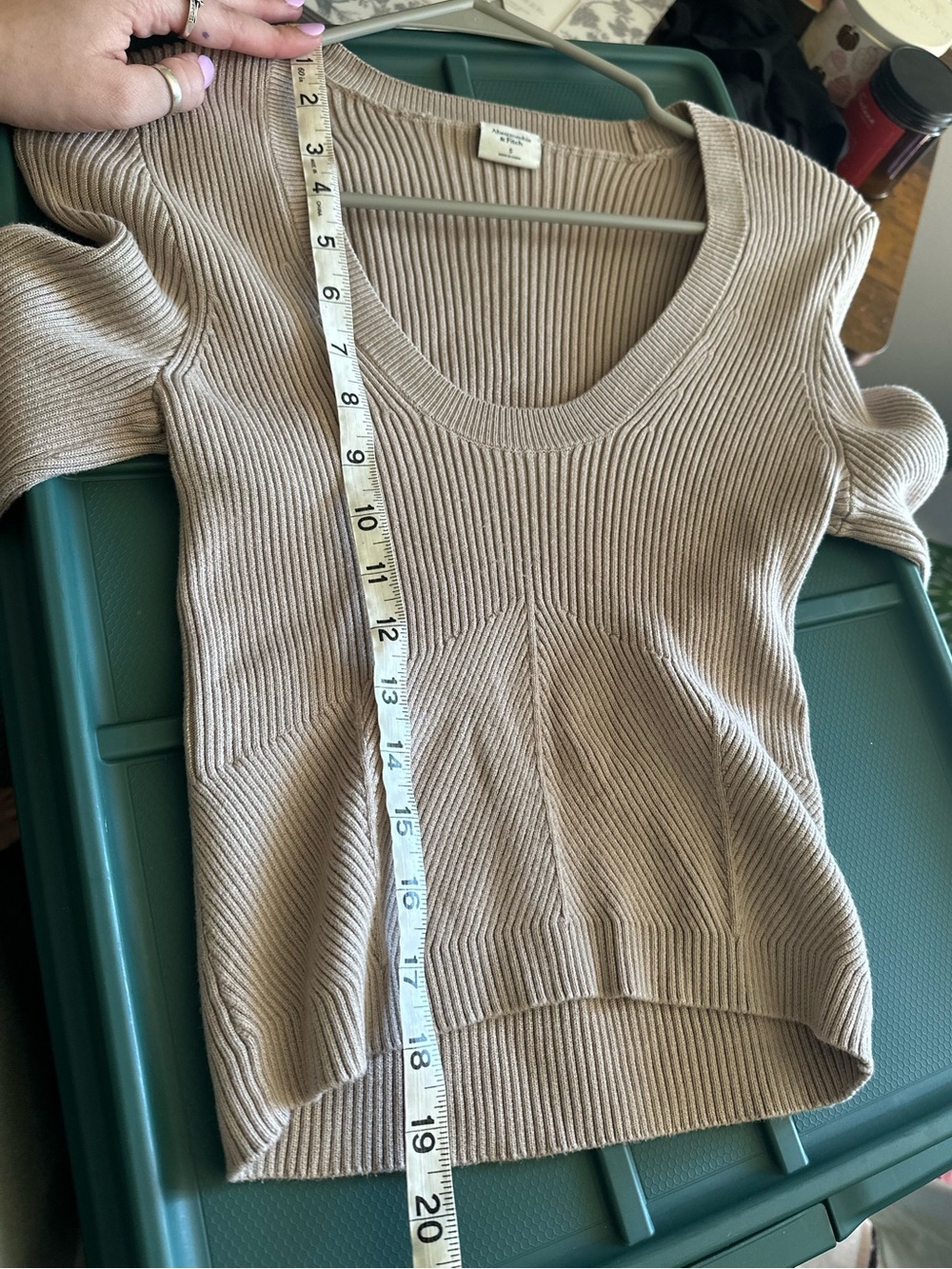 Abercrombie and Fitch knit corset sweater scoop neck beige size small - Picture 5 of 6